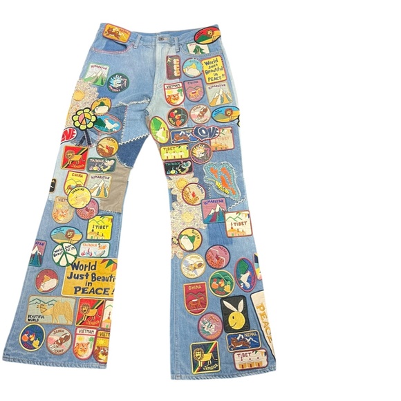 Kapital 12.5oz Denim 5P Rat Flare Pants "BEAUTIFUL WORLD INSANE Remake" size 38 - Picture 1 of 13